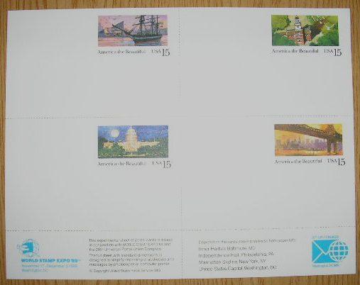 UX142a Mint sheet of 4 postal cards (UX139-142)