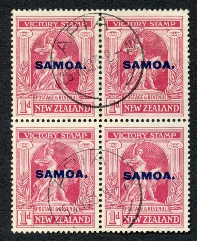 Samoa SG144 1d Block of Four Fine used Cat 96++ pounds