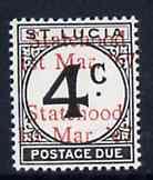 St Lucia 1967 Postage Due 4c 'Statehood' opt in red (doub...