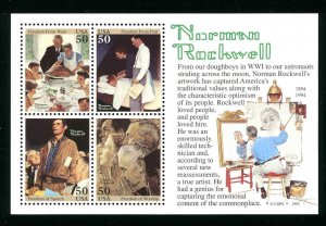 2840 Norman Rockwell Souvenir Sheet of 4 50¢ Stamps 1994