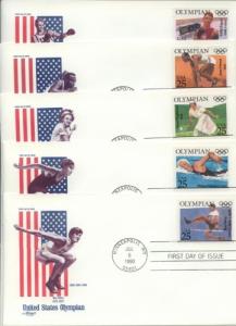 1990 Olympians Set of 5 (Scott 2496-2500) Artmaster FDC