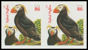 US 4737b Tufted Puffins 86c imperf NDC horz pair (orange Year) MNH 2013