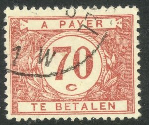 BELGIUM 1922-32 70c Red Brown Postage Due Sc J28 VFU