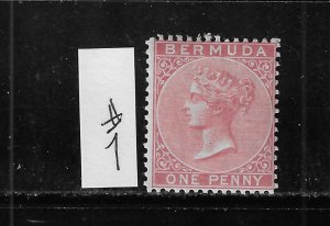 BERMUDA SCOTT #1 1865-74 VICTORIA WMK 1- PERF 14- MINT XXXLIGHT HINGED