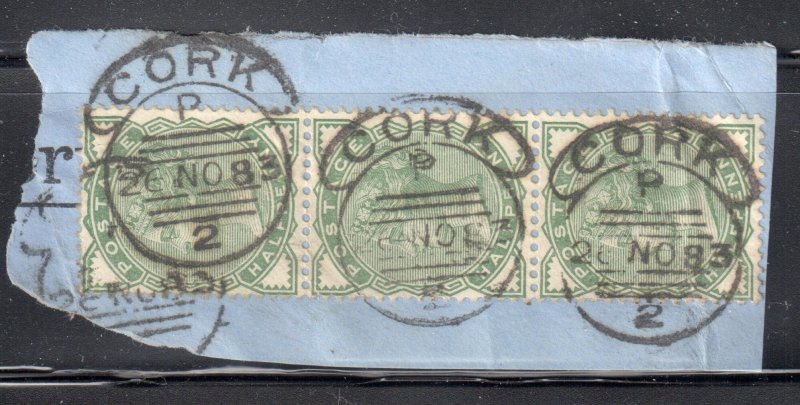 Great Brittain #78 Used  Strip of 3 ---  C$105,00 - Nice  cancel