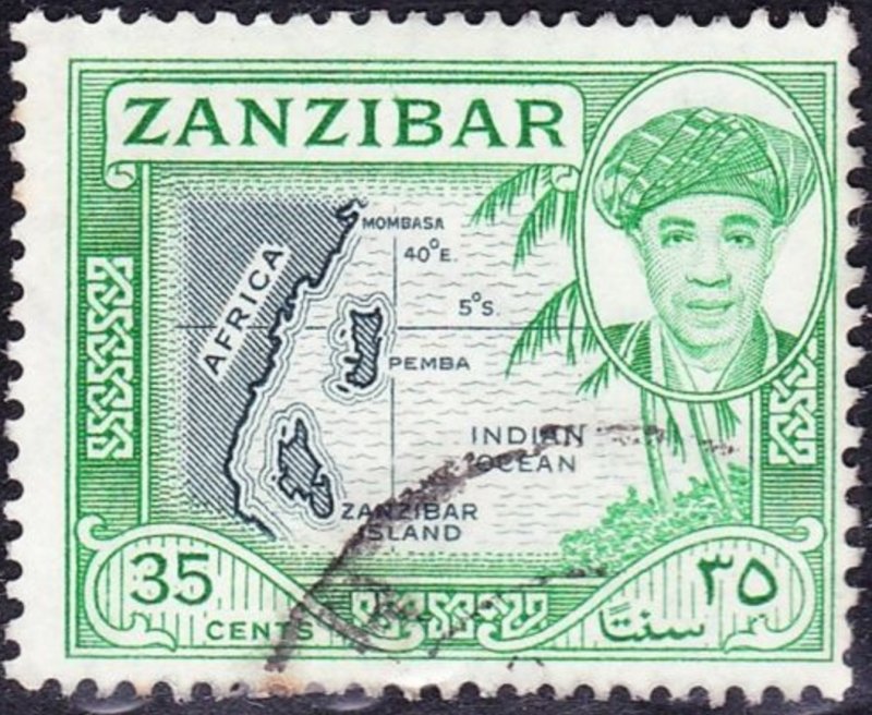 ZANZIBAR 1961 35 Cents Slate & Emerald SG379 Fine Used