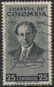 Colombia 595 (used) 25c Guillermo Valencia, black (1951)