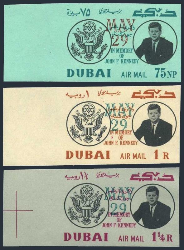 Dubai C52-C54 imperf,MNH.Michel 113B-115B. John F.Kennedy,MAY 29 1964.