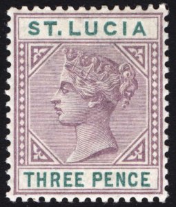 St Lucia 1886 3d Mauve&Green *DIE I* SG 40 Scott 32a VLMM/MVLH Cat £120($168)+