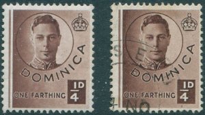 Dominica 1940 SG109 ¼c brown KGVI MNG and FU (amd)