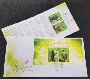 *FREE SHIP Singapore Poland Joint Issue Birds 2019 Hornbill Falcon Fauna (FDC)