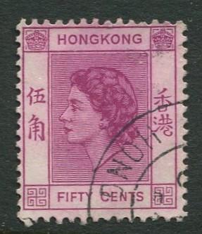 Hong Kong -Scott 192 - QEII Definitive -1954 - Used - Single 50c Stamp