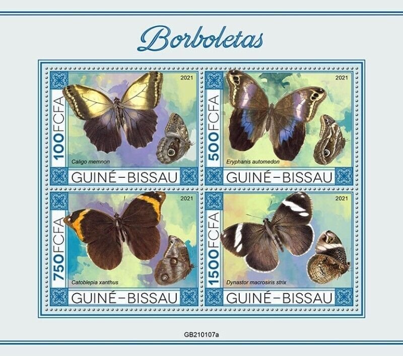 Guinea-Bissau - 2021 Green-eyed Owl-Butterfly - 4 Stamp Sheet - GB210107a 