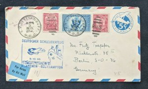 1935 New York RPO Ship to Shore Air Mail Cover to Berlin Germany SS Bermen