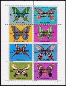 Nagaland 1972 BUTTERFLIES OVPT.PRE-OLYMPIC GAMES MUNICH  Sheetlet (8) MNH