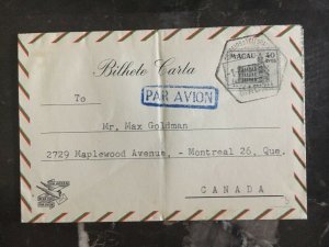 1953 Macau Air Letter Cover to Montreal Canada