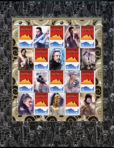 AUSTRALIA 2017  STAR WARS THE LAST JEDI SET OF TWO PERSONALIZED SHEETS IN FOLDER