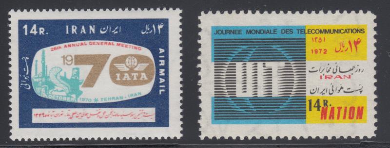 Iran Sc C89, C90 MNH. 1970 IATA & 1972 UIT issues, 2 complete sets, F-VF