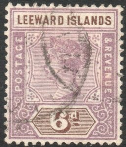 LEEWARD ISLANDS-1890 6d Dull Mauve & Brown Sg 5 GOOD USED V42898