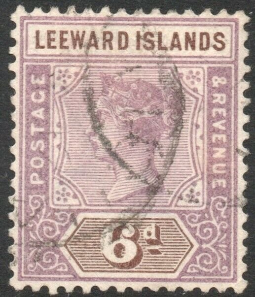 LEEWARD ISLANDS-1890 6d Dull Mauve & Brown Sg 5 GOOD USED V42898