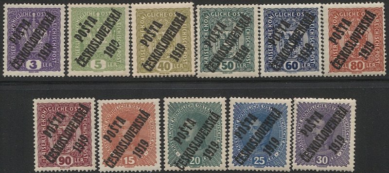 CZECHOSLOVAKIA 1919 Sc B1-B14 (11 values) VF, Mint MLH