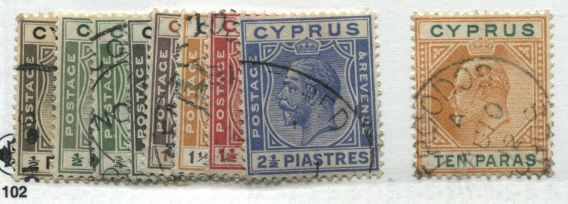 Cyprus KEVII 10 paras Troodos CDS and KGV 1924 values to 2 1/2  piastres used