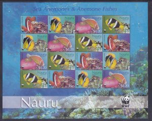 Nauru 517a MNH 2002 WWF Sea Anemones & Anemone Fish Mini Sheet Scv $40.00