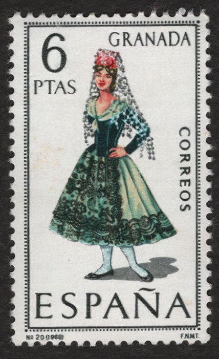 Spain 1968 Regional Women Costumes Granada 6p. Scott.1411 (#2)