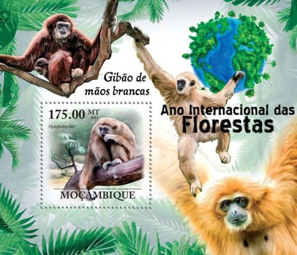 MOZAMBIQUE 2011 SHEET INTERNATIONAL YEAR OF FORESTS PRIMATES MONKEYS WILDLIFE