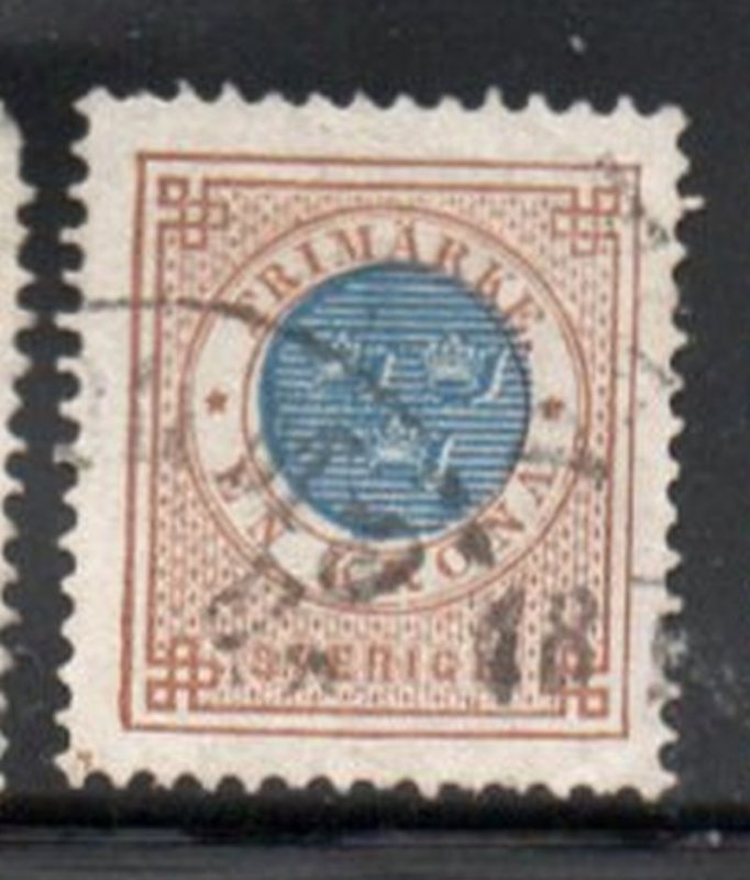 Sweden Sc 38 1878 1 kr bistre & blue stamp used