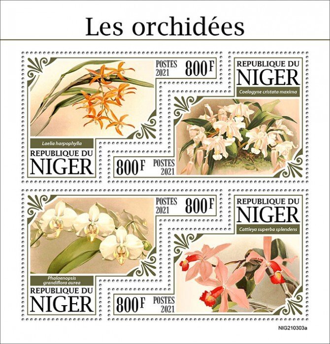 NIGER - 2021 - Orchids - Perf 4v Sheet -Mint Never Hinged
