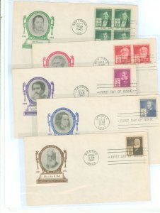 US 889-893 1940 Inventors famous American series set of five unaddressed FDC with matching 100R cachets