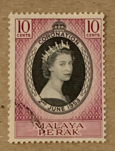 Malaya Perak 1953 QEII Coronation, used. Scott 126, CV $0.25. SG 149