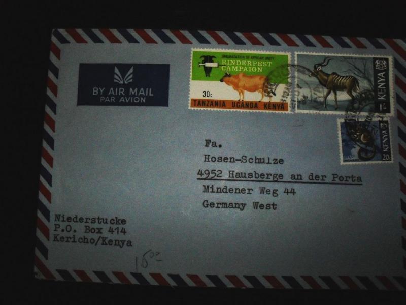 Kenya 30c, 1p 20c A/M cover to Germany cow, animals (16bde)