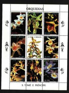 St Thomas & Prince-Sc#1251-unused NH sheet-Flowers-Orchids-1