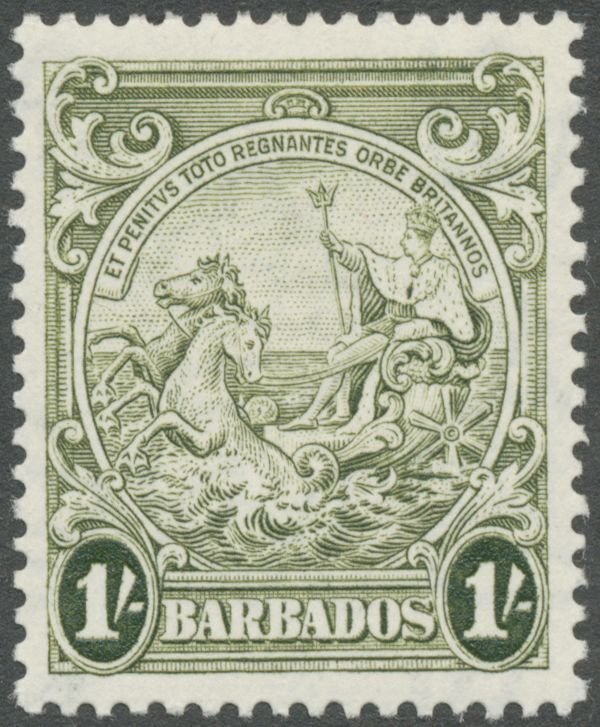 Barbados 1938 1s olive-green SG255 unused