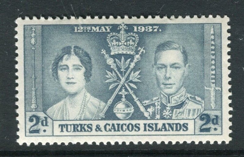 TURKS CAICOS; 1937 early GVI Coronation issue Mint hinged 2d. value