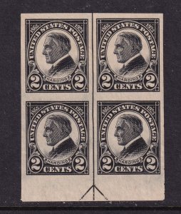 1923 HARDING 2c black imperf Sc 611 MLH with original gum arrow block of 4 (QB