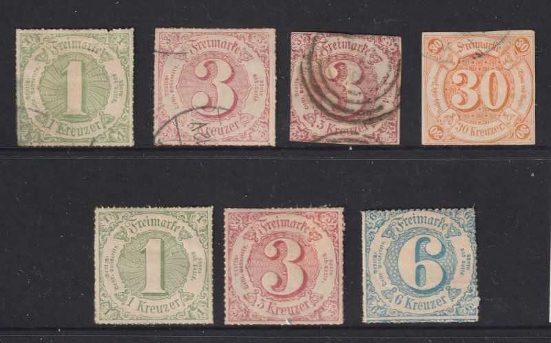 Thurn & Taxis x 7 (4U 3 M) mainly rouletted