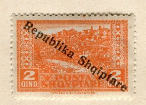 ALBANIA; 1925 early Pictorial issue + REP. SHQIPTARE Optd. Mint hinged 2q.