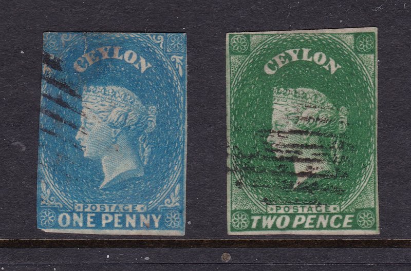 Ceylon x 2 old imperf QV