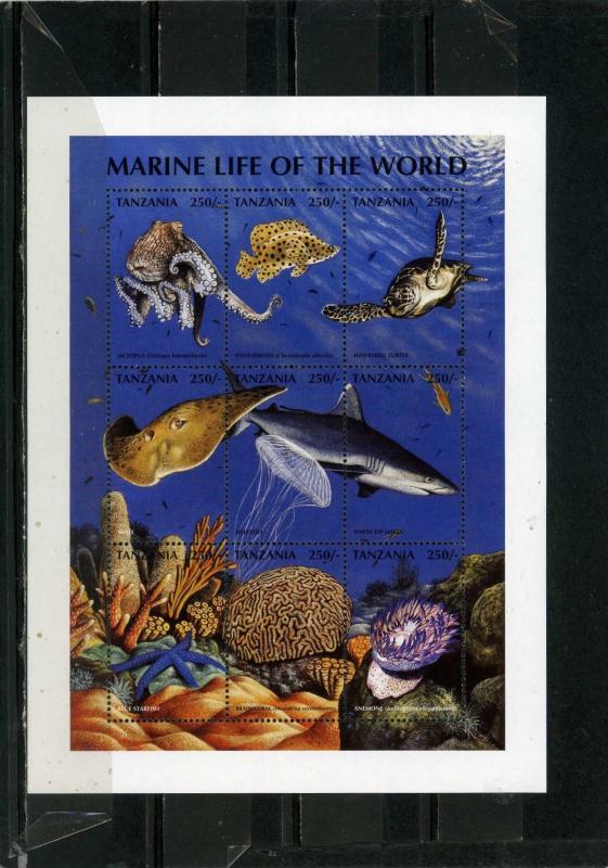 TANZANIA 1998 Sc#1670 FISH & MARINE LIFE SHEET OF 9 STAMPS MNH