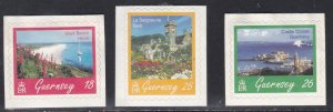 Guernsey # 593-595, Island Scenes, Self Adhesive, some water damage, 1/4 Cat.