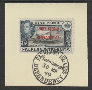 FALKLAND DEPS - SOUTH GEORGIA 1944  9d on piece with MADAME JOSEPH  POSTMARK