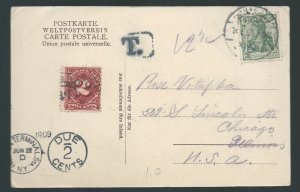 GERMANY 1909 GERMANIA POSTAGE DUE POSTCARD TO USA