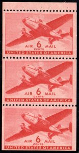 US #C25a 6c Booklet Pane of 3, VF/XF  mint hinged, very fresh!