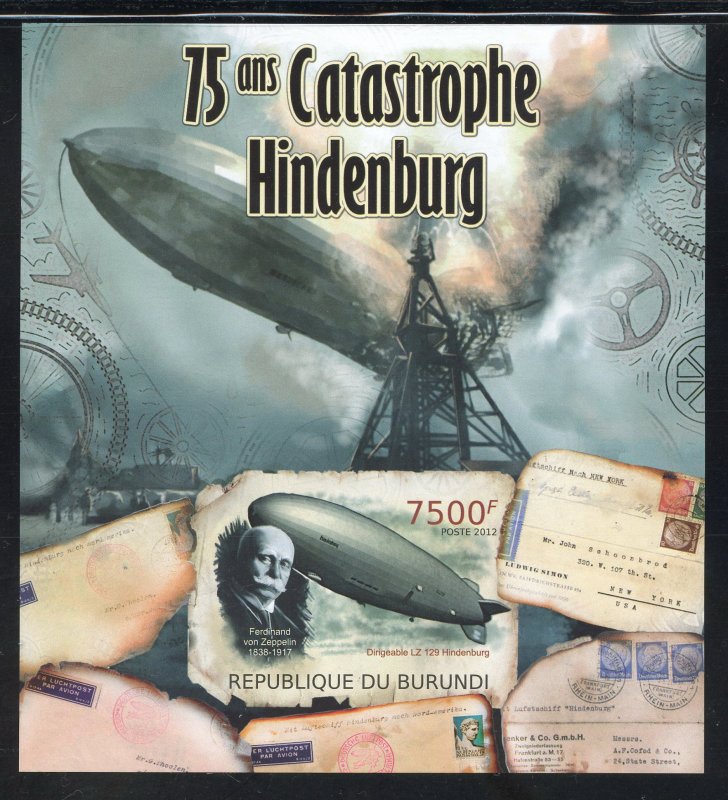 Burundi 1093 MNH 75th. Anniv of the Hindenburg Souvenir Sheet from 2012