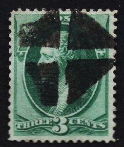 US Stamp #136A 3c Green Washington I Grill USED SCV $90