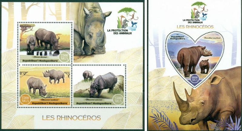 Rhinoceros Rhino Animals Fauna Madagascar MNH stamp set ODD SHAPE