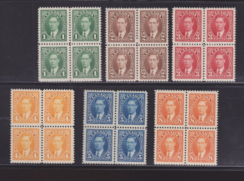 CANADA  #231-236 1937 set of KGVI VFNH blocks of four FRESH mint never hinged 
